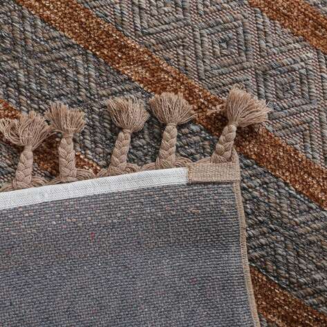 Kabartma Dokulu Şönil Dokuma Modern Kilim Kahve Bej 6605 - 6