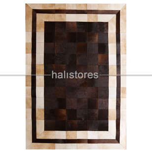 Kahve-Bej Deri Patchwork Halı (3)