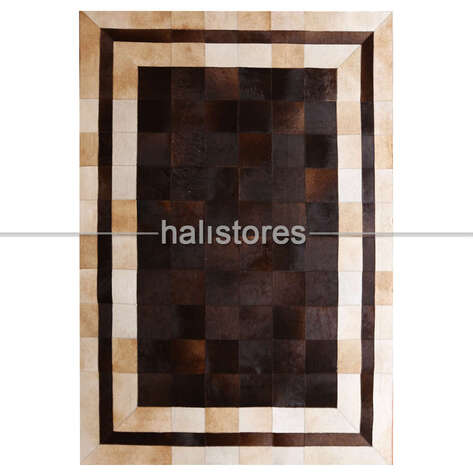 Kahve-Bej Deri Patchwork Halı - 3