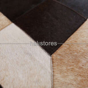 Kahve-Bej Deri Patchwork Halı (5)