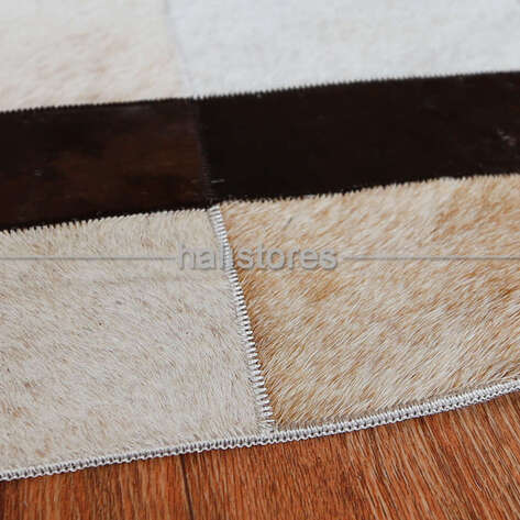 Kahve-Bej Deri Patchwork Halı - 6