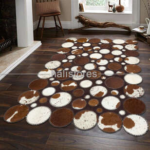 Liviadora - Kahve-Beyaz Deri Patchwork Halı