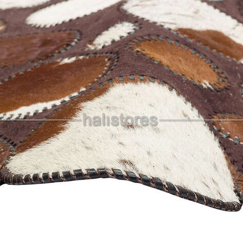 Kahve-Beyaz Deri Patchwork Halı - 4