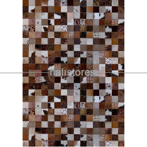 Kahve Deri Patchwork Halı - 2