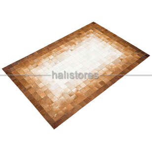 Kahve-Krem Geçişli Deri Patchwork Halı (3)