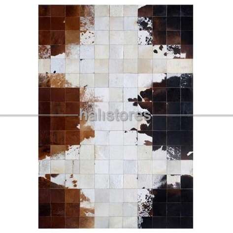 Kahve-Krem Tonlarında Geçişli Deri Patchwork Halı - 1