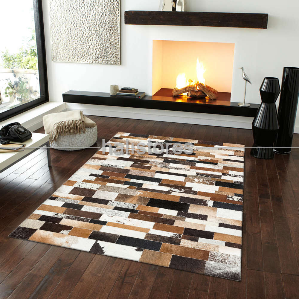 Kahve Renkli Deri Patchwork Halı