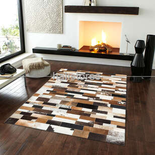 Kahve Renkli Deri Patchwork Halı (1)