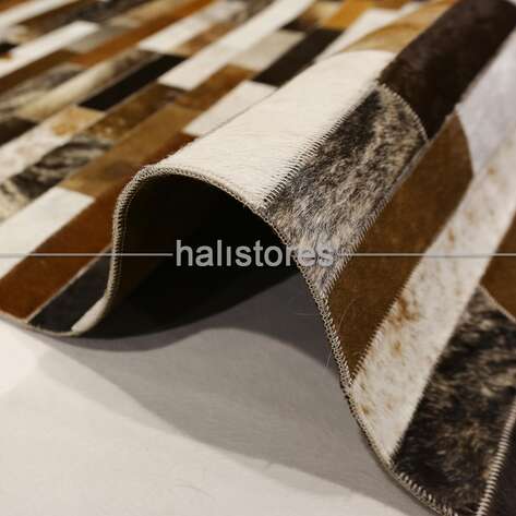 Kahve Tonlarında Deri Patchwork Halı - 4