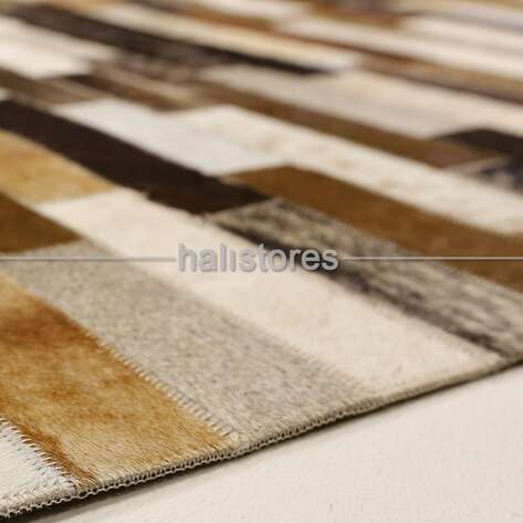 Kahve Tonlarında Deri Patchwork Halı - 5