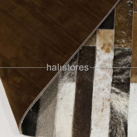 Kahve Tonlarında Deri Patchwork Halı - 6