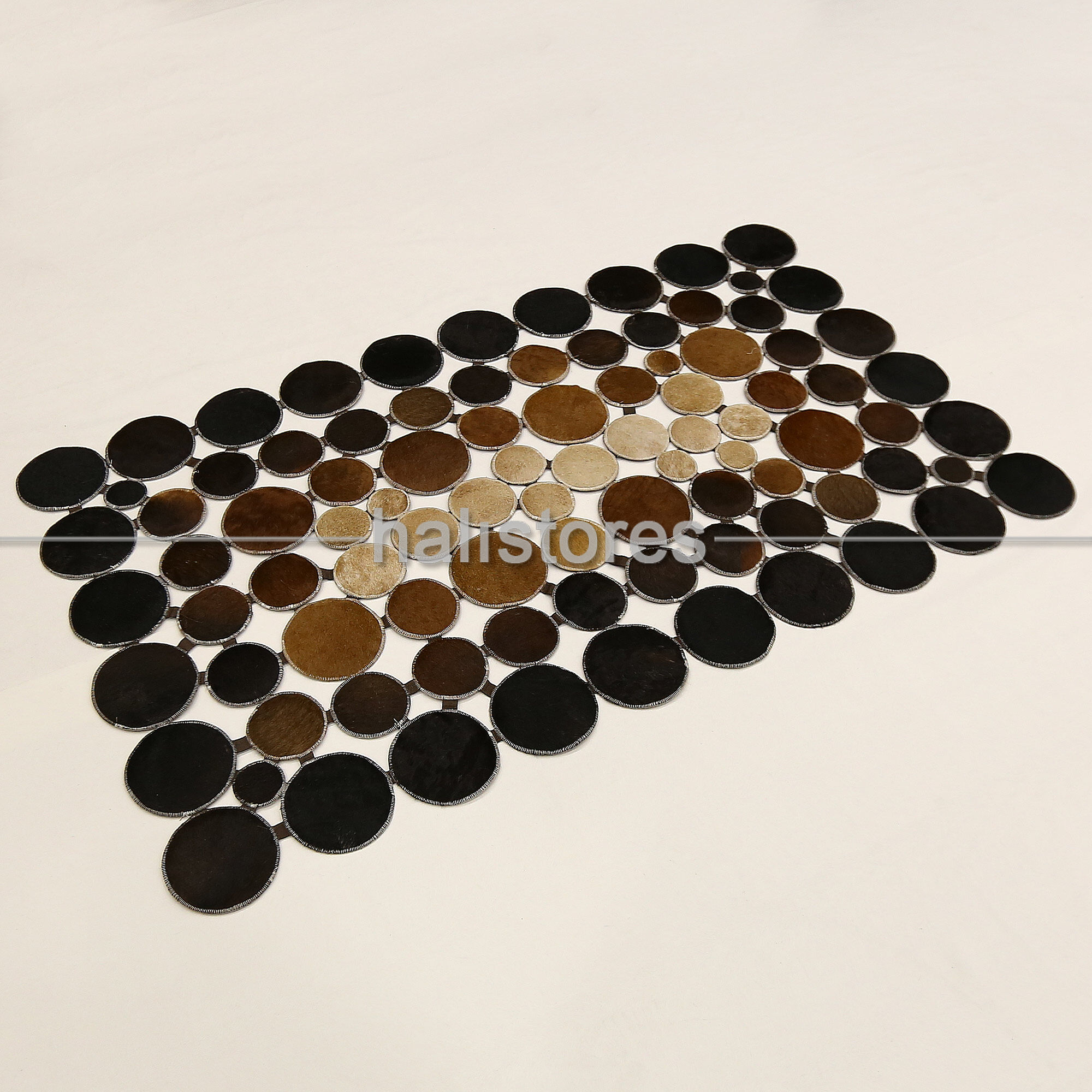 Kahve Tonlarında Geçişli Deri Patchwork Halı