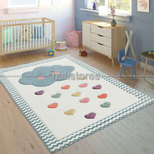 Halıstores - Kalpli Bulut Desenli Çocuk ve Bebek Halısı