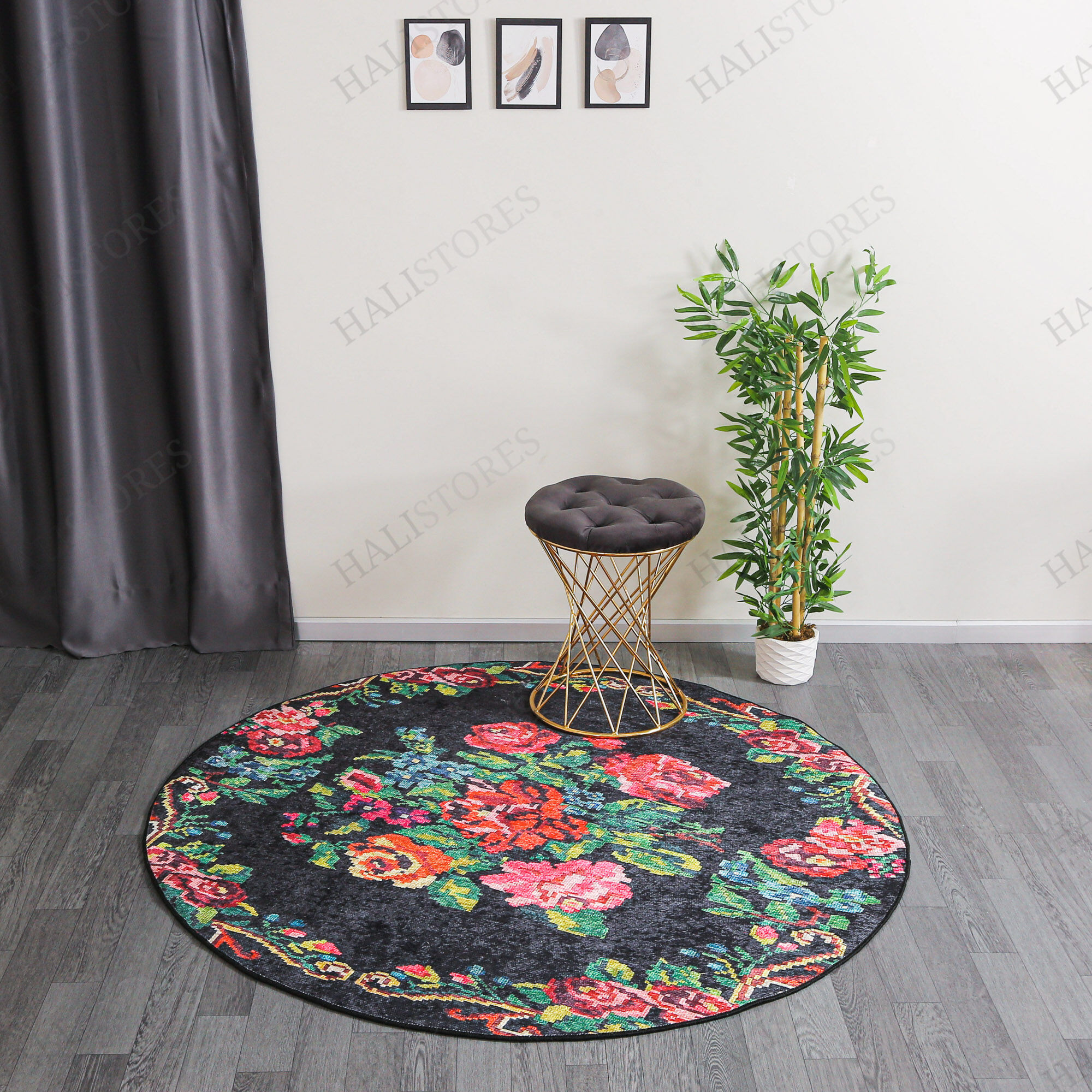 Karabağ Kilim Baskılı Yuvarlak Halı Surre SUR403