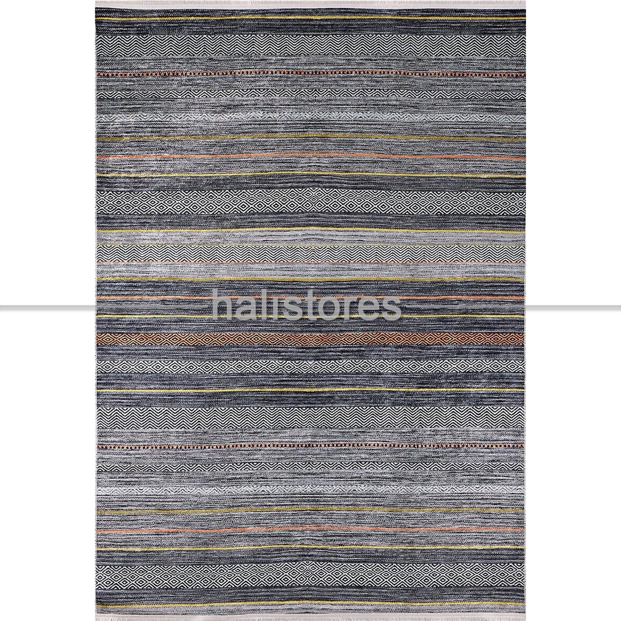 Kilim Desenli Gri Baskılı Yolluk Halı Zen