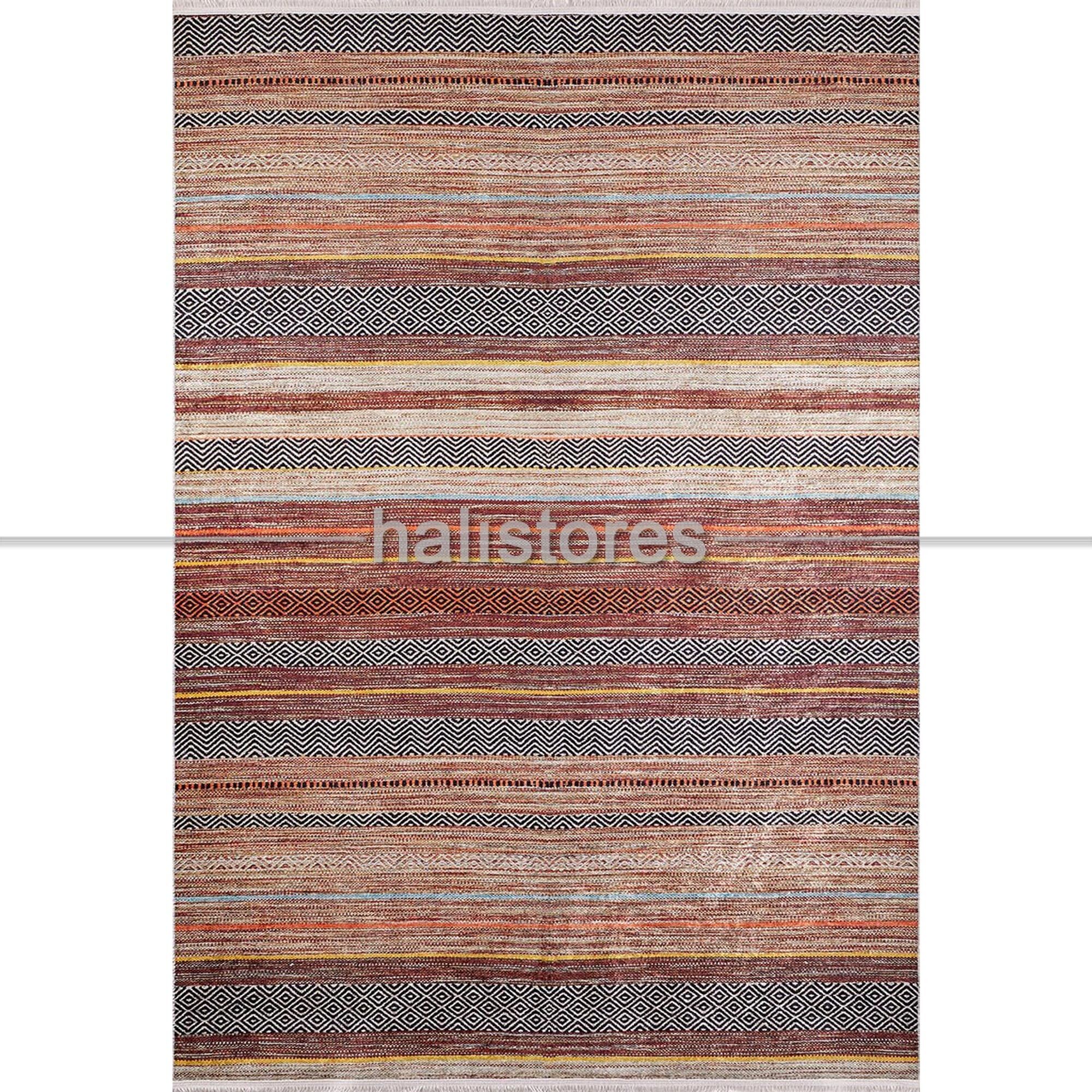 Kilim Desenli Kahve Baskılı Yolluk Halı Zen