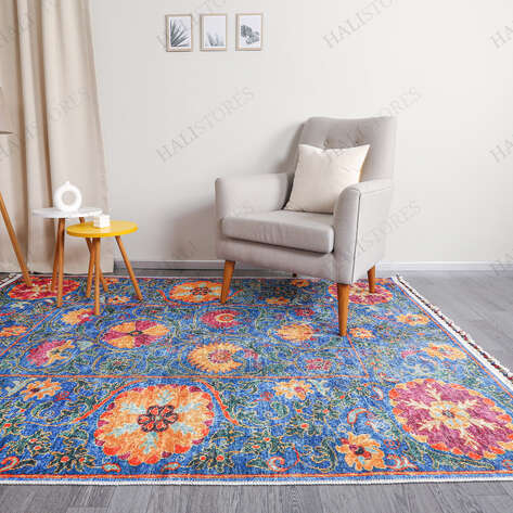 Kilim Desenli Mavi Yolluk Halı Milas 5069 - 3