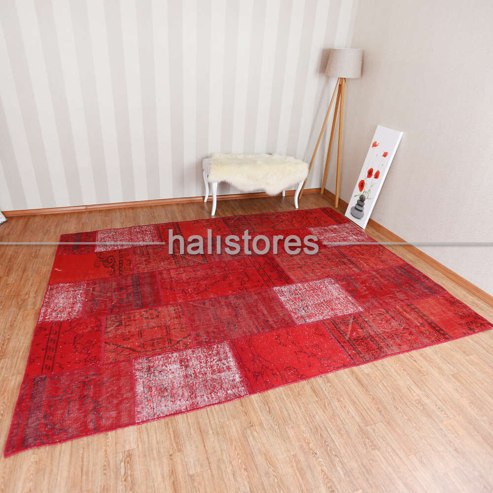 Kırmızı Patchwork El Halısı