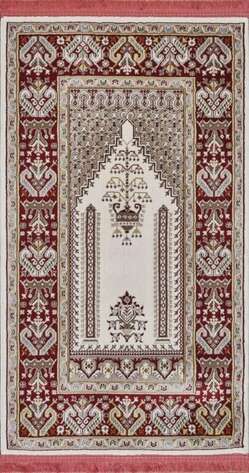 Klasik Desenli Halı Seccade Nakkaş 16844 Bordo Krem - 1