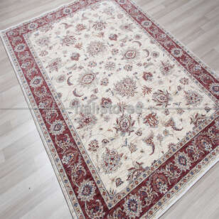 Halıstores - Klasik Desenli Makine Halısı Altay Kemik-Kırmızı (1)