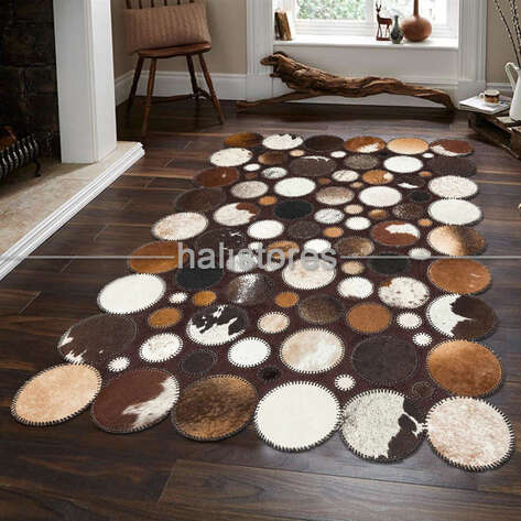 Koyu Kahve Deri Patchwork Halı - 1