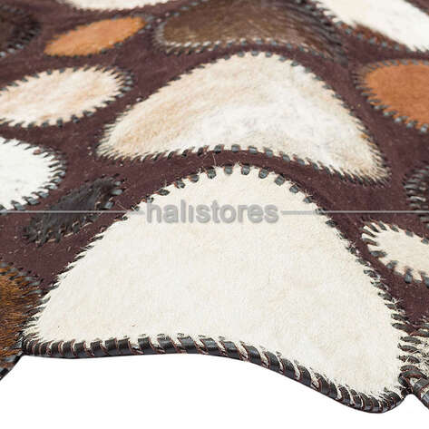 Koyu Kahve Deri Patchwork Halı - 4
