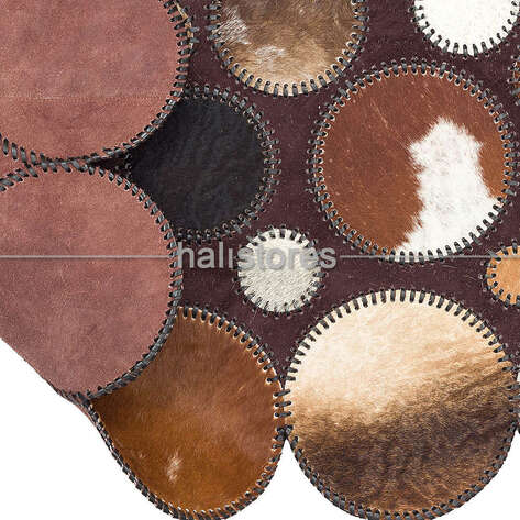 Koyu Kahve Deri Patchwork Halı - 5