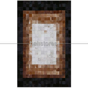 Koyu Kahve-Krem Deri Patchwork Halı (2)