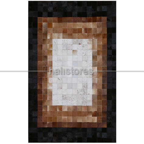 Koyu Kahve-Krem Deri Patchwork Halı - 2