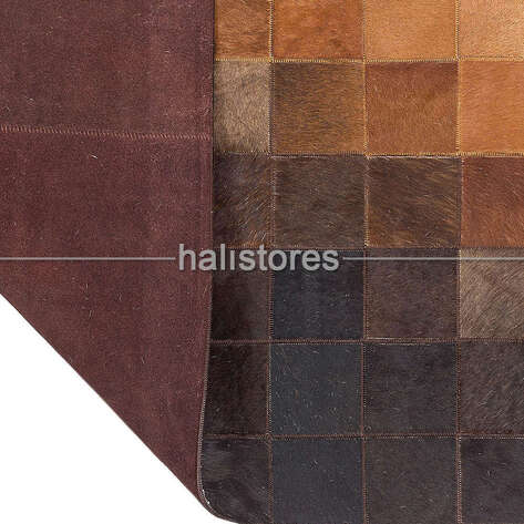 Koyu Kahve-Krem Geçişli Deri Halı - 5