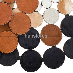 Koyu Kahve-Krem Yuvarlak Deri Patchwork Halı (4)