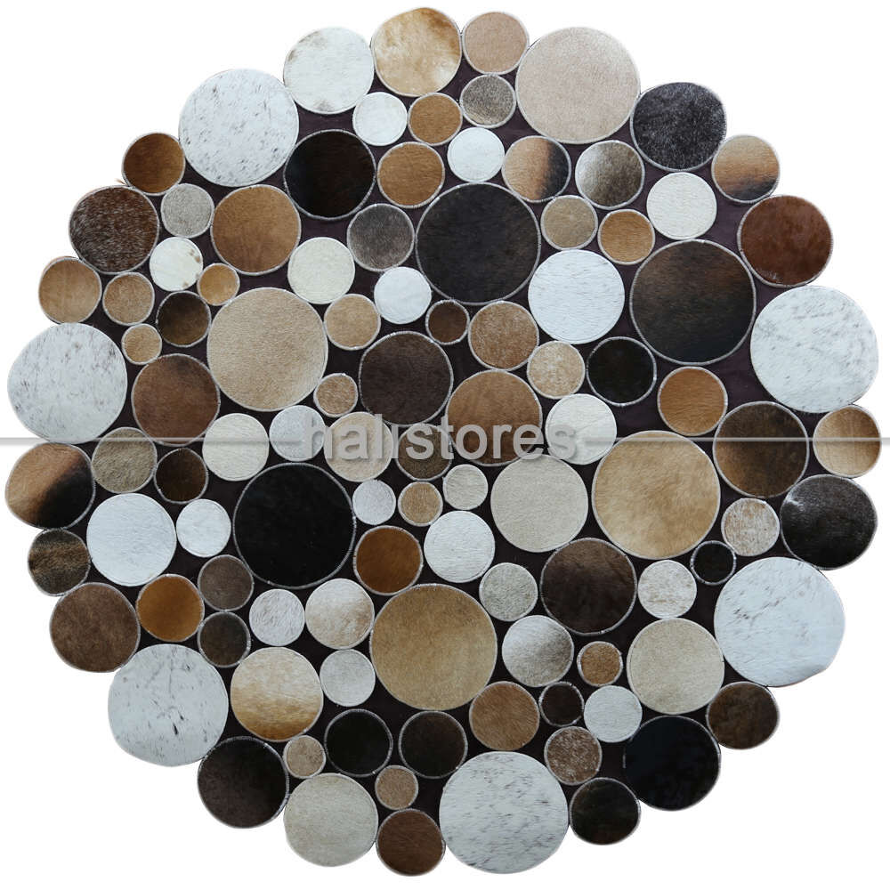 Koyu Kahve Yuvarlak Deri Patchwork Halı