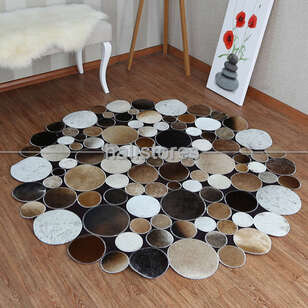 Koyu Kahve Yuvarlak Deri Patchwork Halı (2)