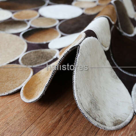 Koyu Kahve Yuvarlak Deri Patchwork Halı - 3