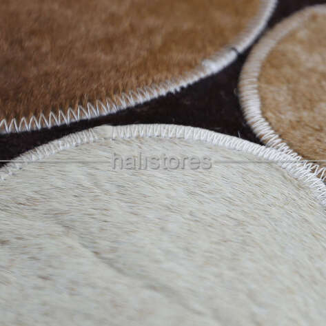Koyu Kahve Yuvarlak Deri Patchwork Halı - 4