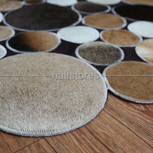 Koyu Kahve Yuvarlak Deri Patchwork Halı (5)