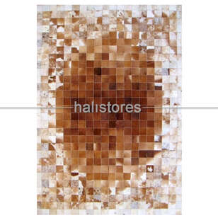 Krem-Kahve Deri Patchwork Halı (2)