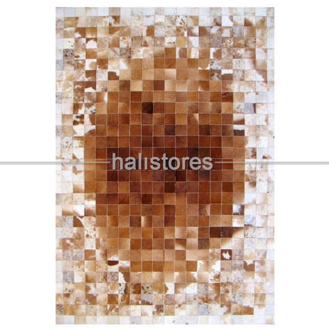 Krem-Kahve Deri Patchwork Halı - 2