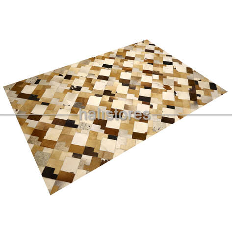 Krem-Kahve Detaylı Deri Patchwork Halı - 1