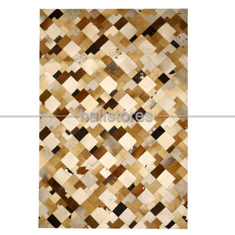 Krem-Kahve Detaylı Deri Patchwork Halı - 2