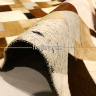 Krem-Kahve Detaylı Deri Patchwork Halı (3)