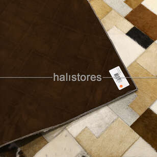 Krem-Kahve Detaylı Deri Patchwork Halı (5)