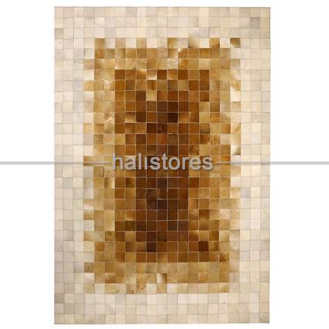 Krem-Kahve Geçişli Deri Patchwork Halı - 2