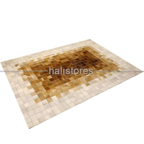 Krem-Kahve Geçişli Deri Patchwork Halı - 3