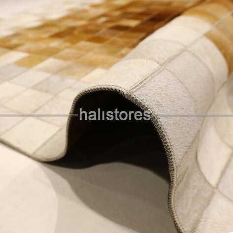 Krem-Kahve Geçişli Deri Patchwork Halı - 4