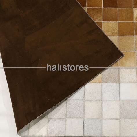 Krem-Kahve Geçişli Deri Patchwork Halı - 6