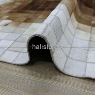 Krem-Koyu Kahve Deri Patchwork Halı (3)