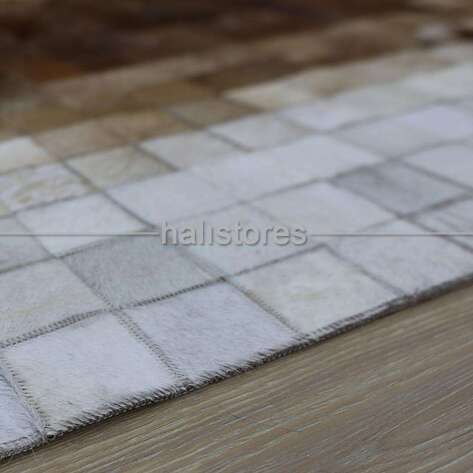 Krem-Koyu Kahve Deri Patchwork Halı - 4