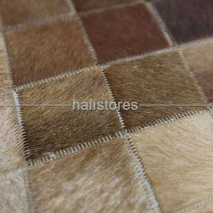 Krem-Koyu Kahve Deri Patchwork Halı (5)