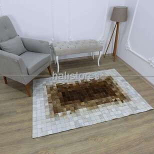 Krem-Koyu Kahve Deri Patchwork Halı (2)